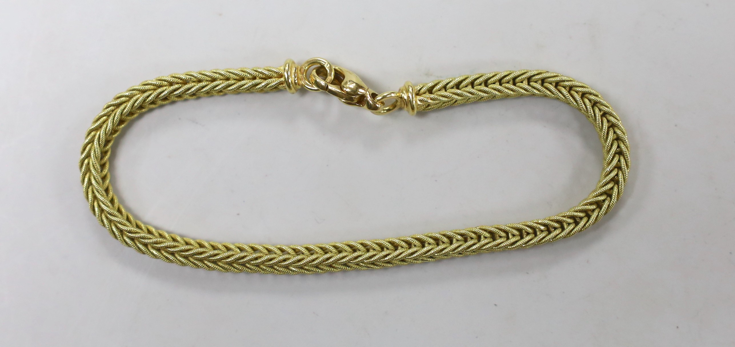 A modern Italian 18ct gold rope twist bracelet, 18.5cm, 18.6 grams.